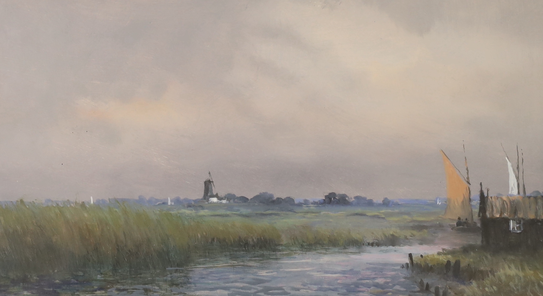 A pair of gouache, River landscapes, each indistinctly signed and inscribed verso, together with a heightened pencil drawing of a labrador 'Ribbie', by Elizabeth Lloyd, signed and dated 1982, largest 28 x 19cm